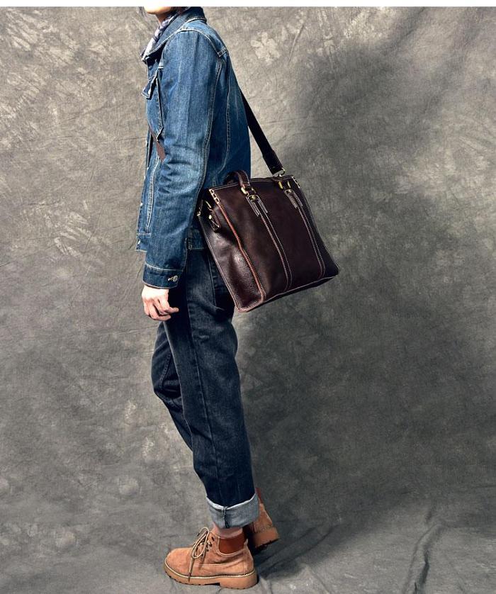 Brown Leather Mens 14 Laptop Briefcase Business Messenger Bag Brown Large Handbag For Men