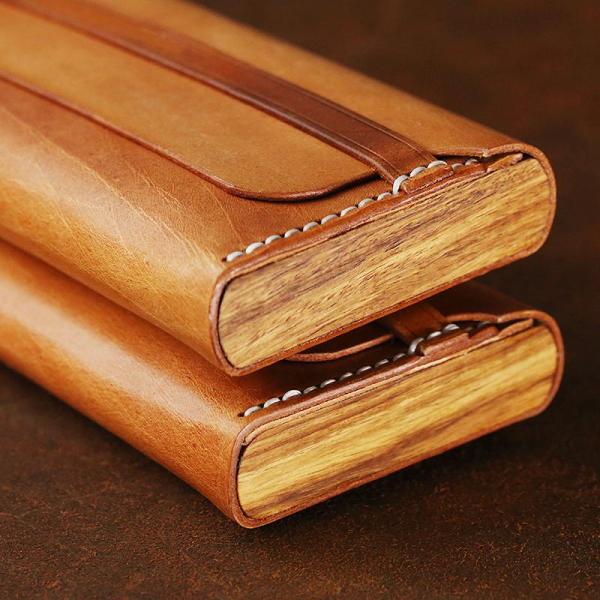 Cool Wooden Brown Leather Mens Long Wallet Brown Long Wallet for Men