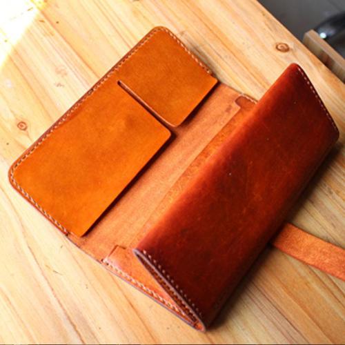 Handmade Leather Mens Long Trifold Wallet Vintage Cool Long Wallet for Men