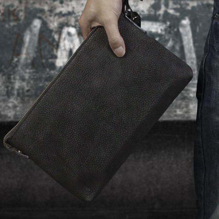 Handmade Leather Mens Clutch Cool Slim Wallet Zipper Clutch Wristlet Wallet for Men
