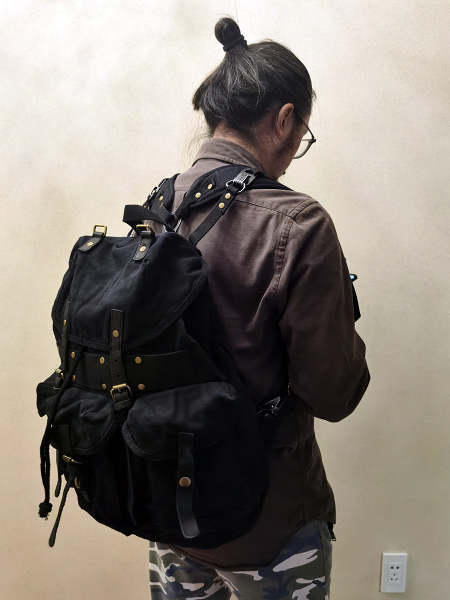 Khaki Mens Canvas Travel Backpack Canvas EDC Backpack Hiking Backpacks for Men