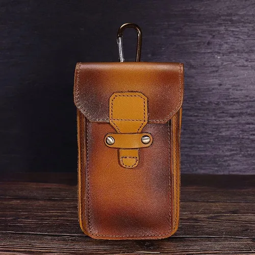 Black Leather Cell Phone Holster Mens Belt Pouches Waist Bags BELT BAGs Belt Holster  For Men