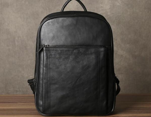 Genuine Leather Mens Cool Backpack Sling Bag Large Black Travel Bag Hiking Bag for men