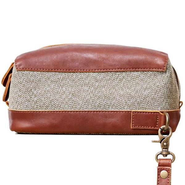 Large Canvas Leather Mens Clutch Bag Zipper Wristlet Bag Purse for Men