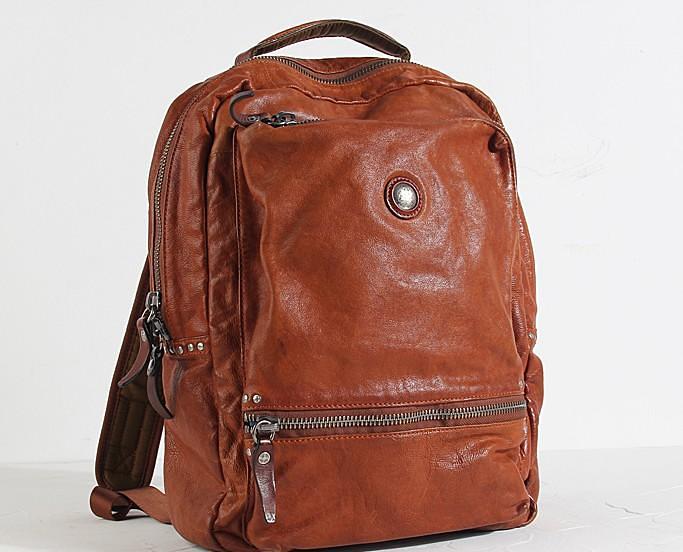 Handmade Leather Mens Cool Backpack Sling Bag Large Black Travel Bag Hiking Bag for men