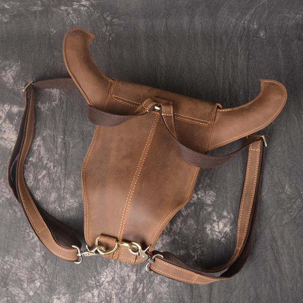Handmade Leather Mens Cool XO Bull Backpack Sling Bag Black Travel Bag Hiking Bag for men