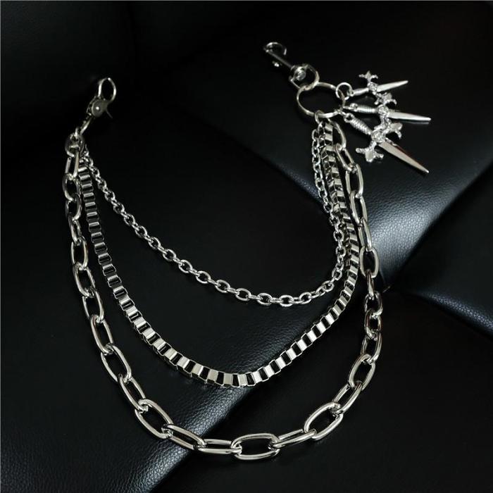 Badass Silver Punk Sword Triple Biker Pants Chain Wallet Chain For Men