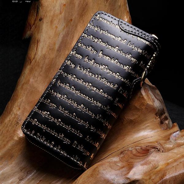 Handmade Leather Mens Chain Tibetan Biker Wallet Cool Leather Wallet Long Phone Wallets for Men