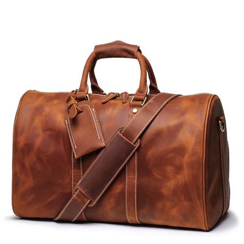 Cool Leather Mens 15-inch Brown Large Weekender Bag Black Vintage Travel Bag Duffle Bag for Men