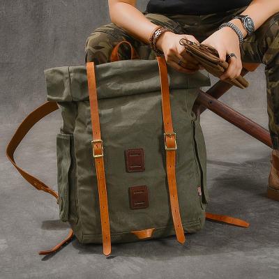 Cool Canvas Leather Mens Womens 16 Army Green Hiking Backpack Travel Backpack College Backpack  for Men