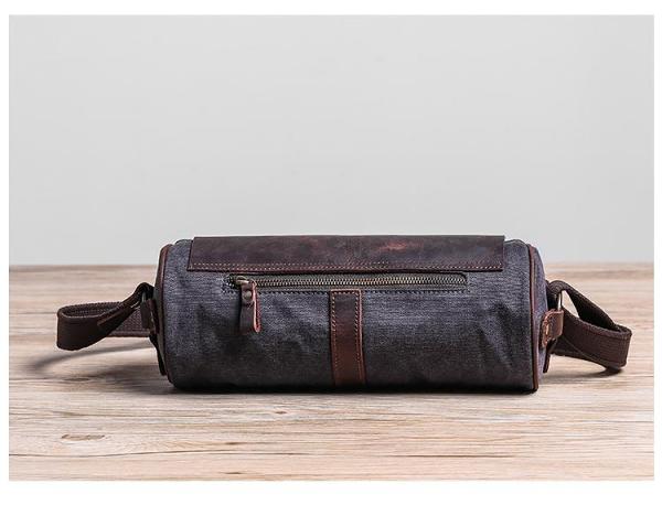 Gray Leather Mens Green Barrel Sling Bag Postman Bag Bucket Messenger Bag Side Bag For Men