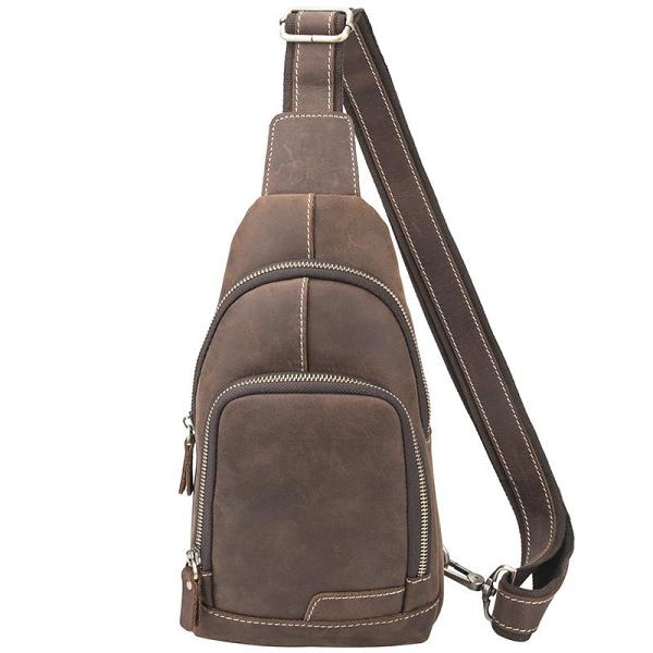 Cool Black Mens Leather Sling Bag Sling Backpack Chest Bag Sling Shoulder Bag For Men