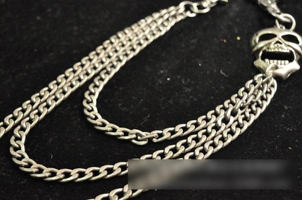 Cool Men's Silver Triple Skull Pants Chain Long Punk Skull Wallet Chain For Men