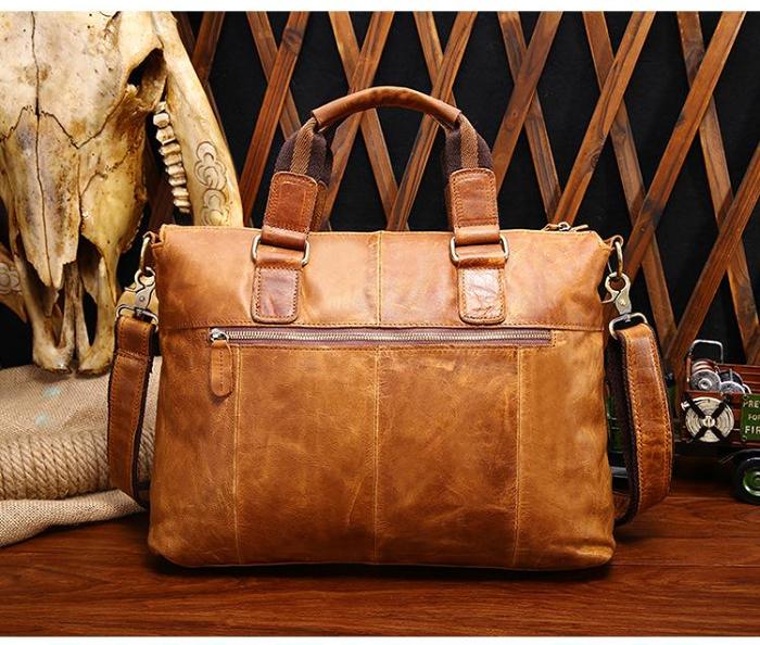Vintage Brown Leather Men 15.6 inches Briefcase Handbag Brown Laptop Handbag Business Bag For Men