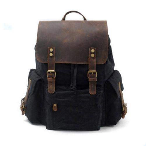Waxed Canvas Leather Mens Hiking Backpacks Canvas Travel Backpack School Backpack for Men