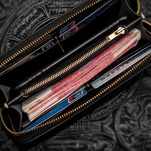 Handmade Leather Black Sharkskin Chain Wallet Mens Biker Wallet Cool Leather Wallet Long Phone Wallets for Men