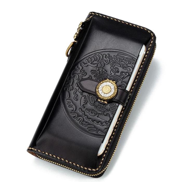 Handmade Leather Mens Chain Biker Wallet Cool Leather Wallet Long Phone Wallets for Men
