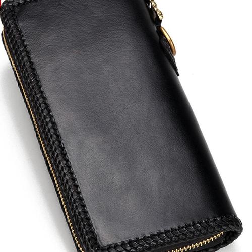 Handmade Leather Mens Chain Biker Wallet Cool Leather Wallet Long Phone Wallets for Men