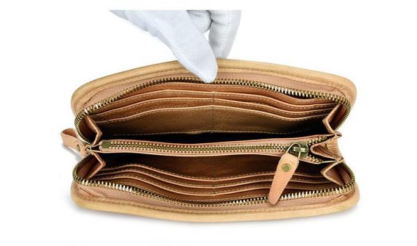 Vintage Mens Leather Long Zipper Wallets Blue Bifold Long Wallet Black Phone Wallet For Men