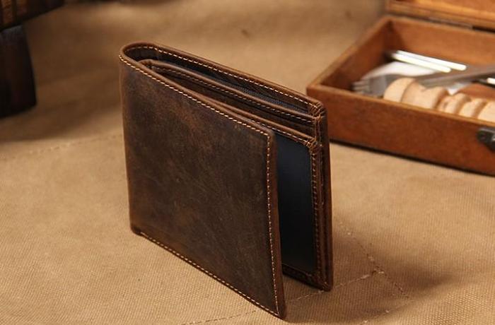 Leather Mens Vintage Leather Wallet Men Small Wallets Bifold for Men