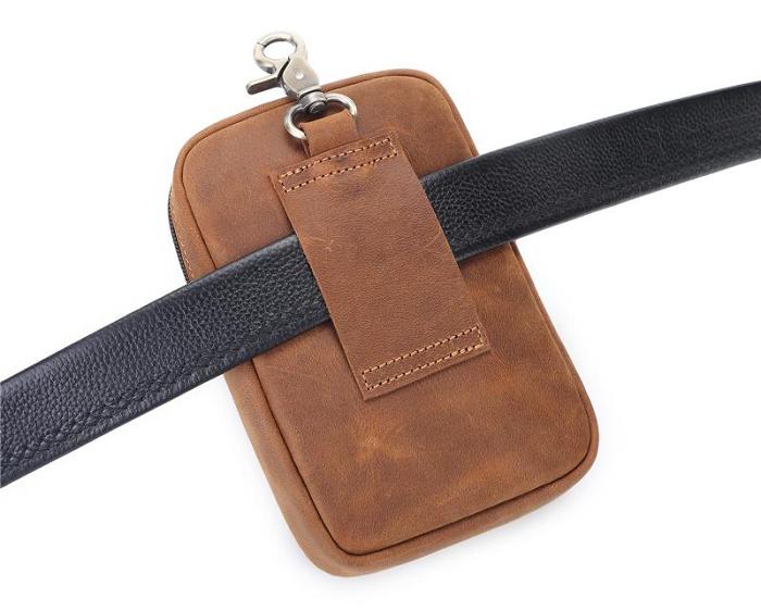 Cool Brown Leather Men's Cell Phone Holster Brown Belt Bag Belt Pouch For Men