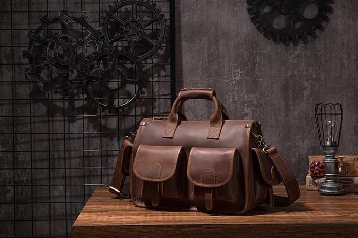Vintage Leather Mens Travel Bag Overnight Bag Work Handbag Business Bag for Men
