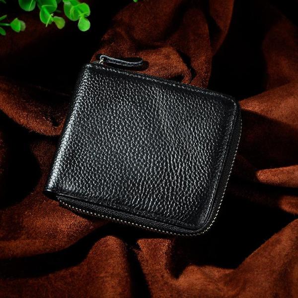 Handmade Leather Mens Cool Zipper Leather Wallet Card Wallet Men Small Wallets Bifold for Men