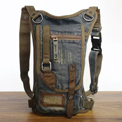 Blue Jean Canvas Mens Biker Waist Bag DropLeg Bag Belt Pouch Small Messenger Bag For Men