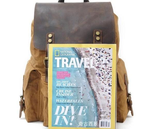 Waxed Canvas Leather Mens Hiking Backpacks Canvas Travel Backpack School Backpack for Men