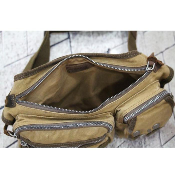 Canvas Mens Chest Bag Khaki Waist Bag Black Canvas Fanny Pack For Men