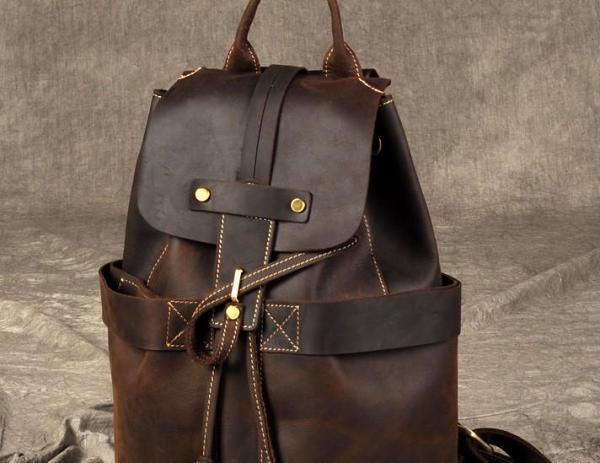 Genuine Leather Mens Cool Backpack Sling Bag Large Coffee Travel Bag Hiking Bag for men