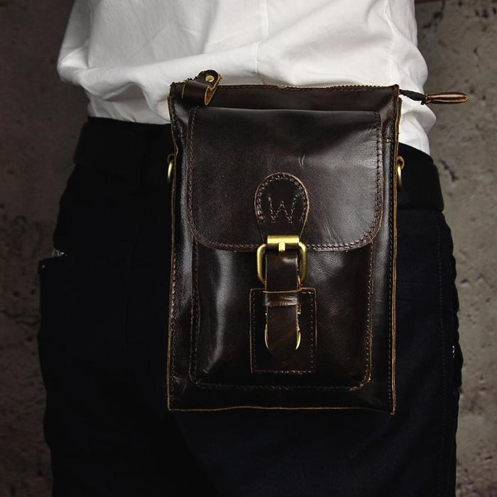 Leather Belt Pouch Mens Small Cases Waist Bag Hip Pack Belt Bag Fanny Pack Bumbag for Men