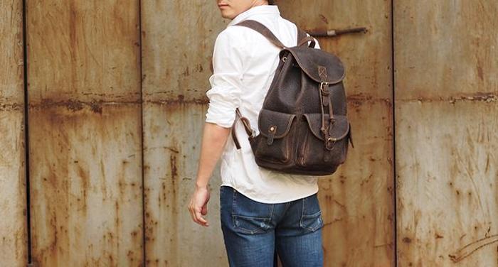 Vintage Mens Leather School Backpacks Satchel Backpack Leather Travel Backpack for Men