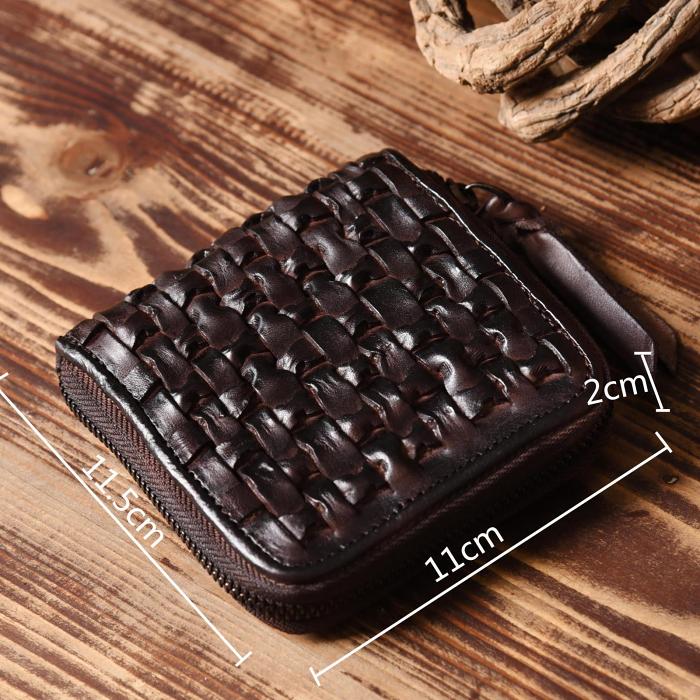 Handmade Leather Mens Cool Wallet Men Braided Wallets Zipper Wallet for Men