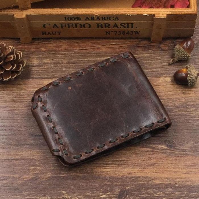 Handmade Cool Leather Small Mens Wallet Bifold billfold Wallet for Men