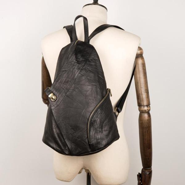 Cool Black Leather Mens Sling Bags Crossbody Pack Black Backpack Sling Pack Chest Bags for men