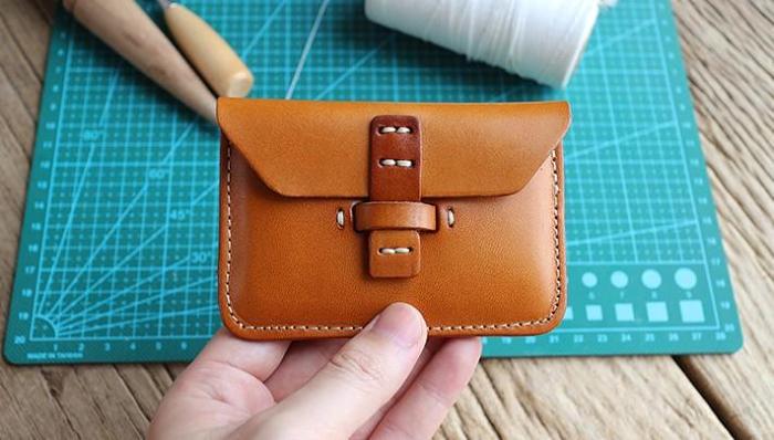 Handmade Leather Mens Card Wallets Front Pocket Wallet Small Change Wallets for Men