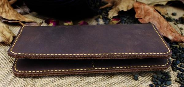Handmade Leather Mens Cool Travel Long Wallet Card Holder Card Slim Clutch Wallets for Men