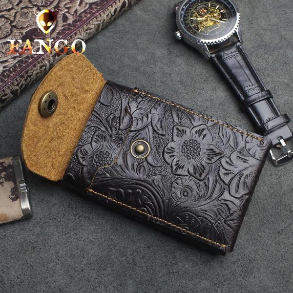 Handmade Leather Floral Mens Cool Short Wallet Card Holder Small Card Slim Wallets for Men