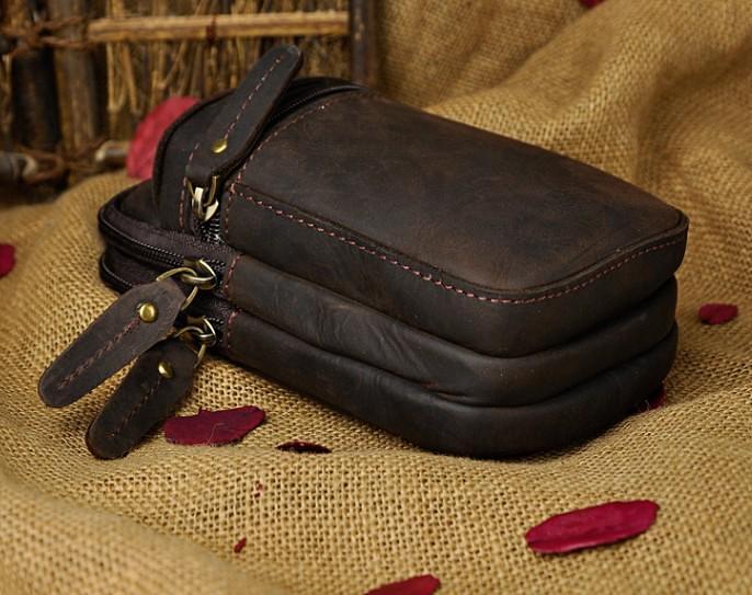 Mens Small Leather Belt Pouch Holster Belt Case Cell Phone Waist Pouch for Men