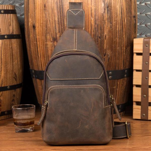 Leather Mens Cool Sling Bag Crossbody Bag Chest Bag for men