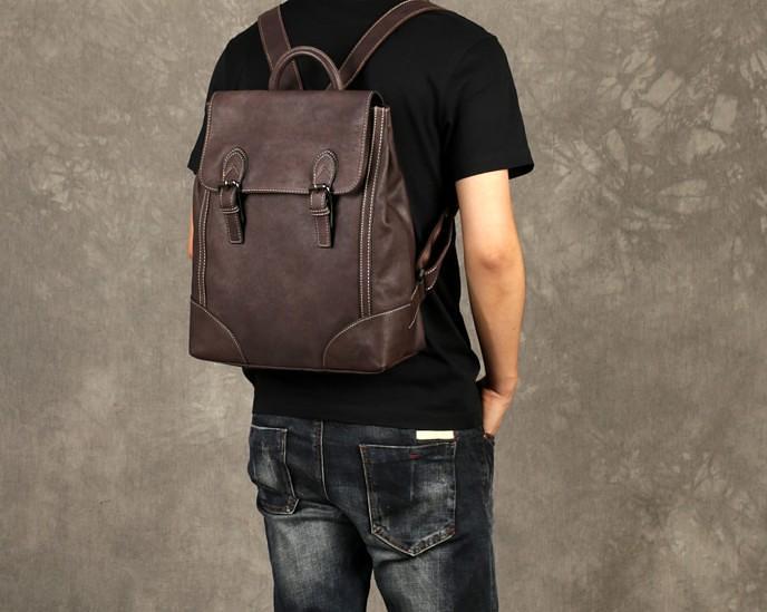 Genuine Leather Mens Cool Backpack Sling Bag Large Black Travel Bag Hiking Bag for men