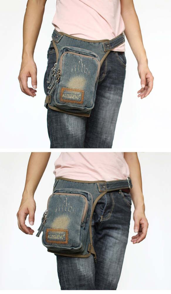 Mens Denim Thigh Bag Fanny Pack for Men Drop Leg Bag Blue Jean Waist Bag