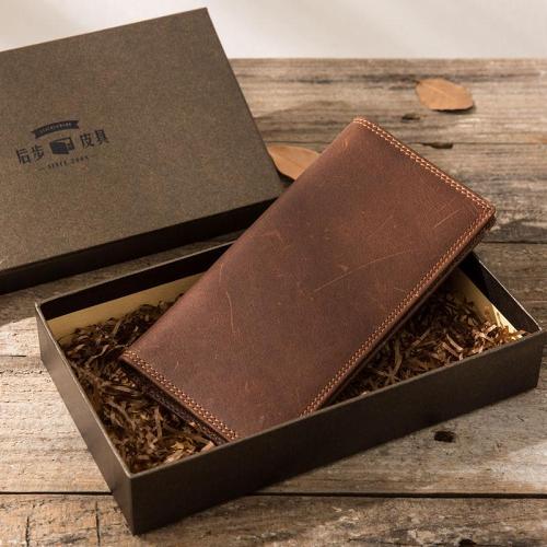 Cool Vintage Slim Mens long Wallet Leather Wallet Bifold Long Wallets for Men