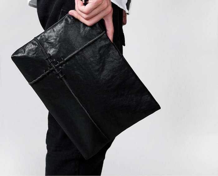 Fashion Leather Men's Black Envelope Clutch Wristlet Clutch Business Clutch For Men