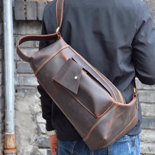 Leather Large Sling Bag for Men Vintage Cool Leather Large Slng Bag For Big Men