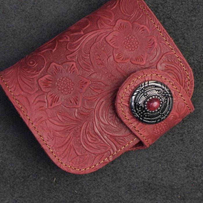 Handmade Leather Floral Mens Cool Biker Wallet Leather Wallet Men billfold Wallets Bifold for Men