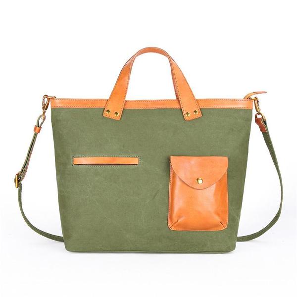 Canvas Leather Mens 14 Caramel Briefcase Bag Tote Shoulder Bag Green Tote Bag for Men