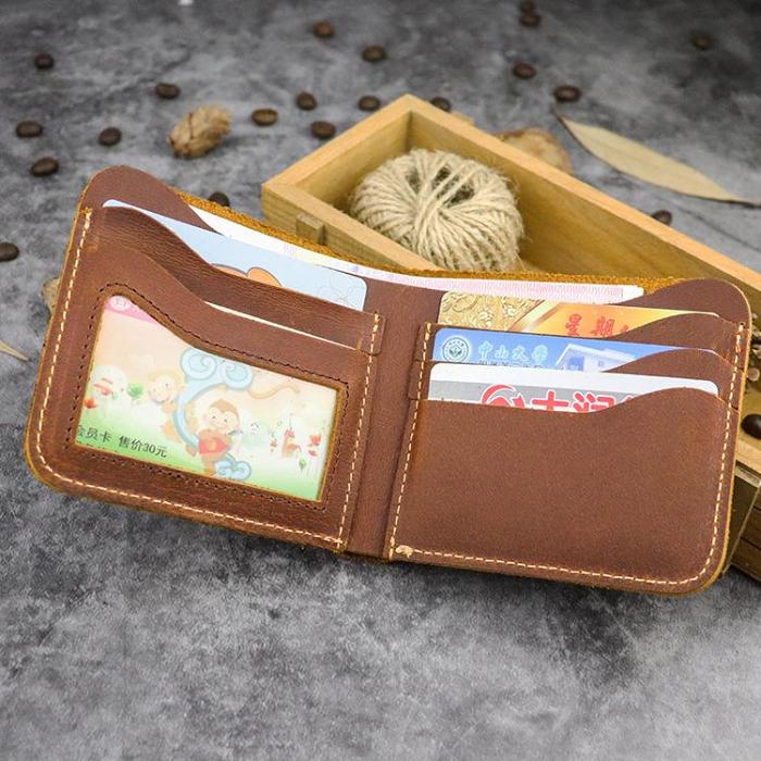 Cool Leather Brown Men's Small Wallet billfold Bifold Wallet Front Pocket Wallet For Men