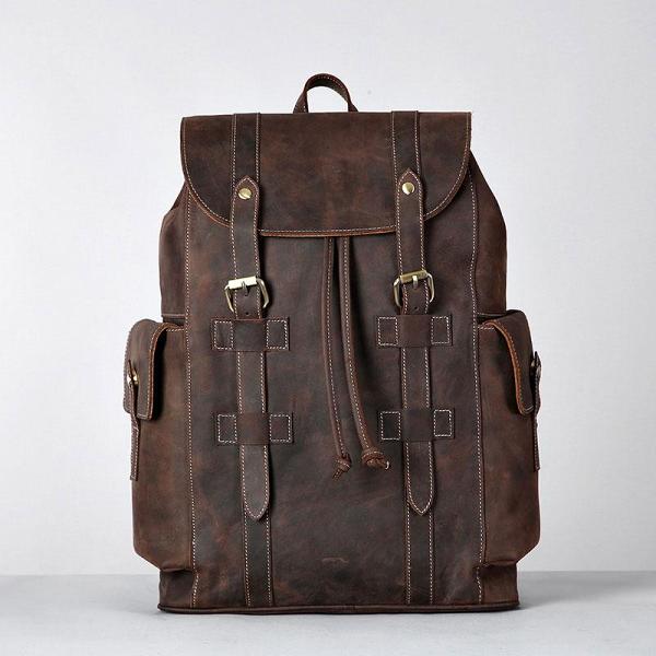 Handmade Leather Mens Cool Backpack Sling Bag Large Travel Bag Hiking Bag for Men